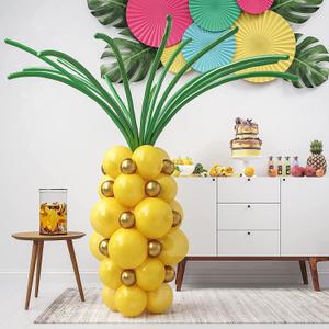 HOUSE OF PARTY Pineapple Balloons for Tropical Balloon Arch Kit 64 Pcs - 12,10,5 Inch Yellow, Gold and Green Summer Balloon Garland for Luau, Aloha, Hawaiian, Pool, Beach Party