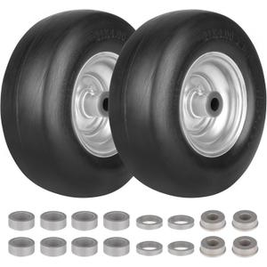 11x4.00-5 Flat Free Solid Tubeless Tire w/Silvery Steel Rim Fits Zero Turn Mowers, 3.4"-4"-4.5"-5" Centered Hub, Bore ID: 3/4" or 5/8", Come with Universal Adapter Kit, Set of 2 11x4.00-5 Flat Free Solid Tubeless Tire w/Silvery Steel Rim Fits Zero Turn Mowers, 3.4"-4"-4.5"-5" Centered Hub, Bore ID: 3/4" or 5/8", Come with Universal Adapter Kit, Set of 2