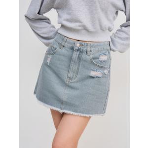DENIM HIGH WAIST RIPPED MINI SKIRT M