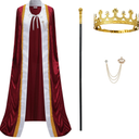 King Costume for Men and Women,Queen Costume,Adult King Cape Robe Metal Crown Scepter,Lord Farquaad Costume XL