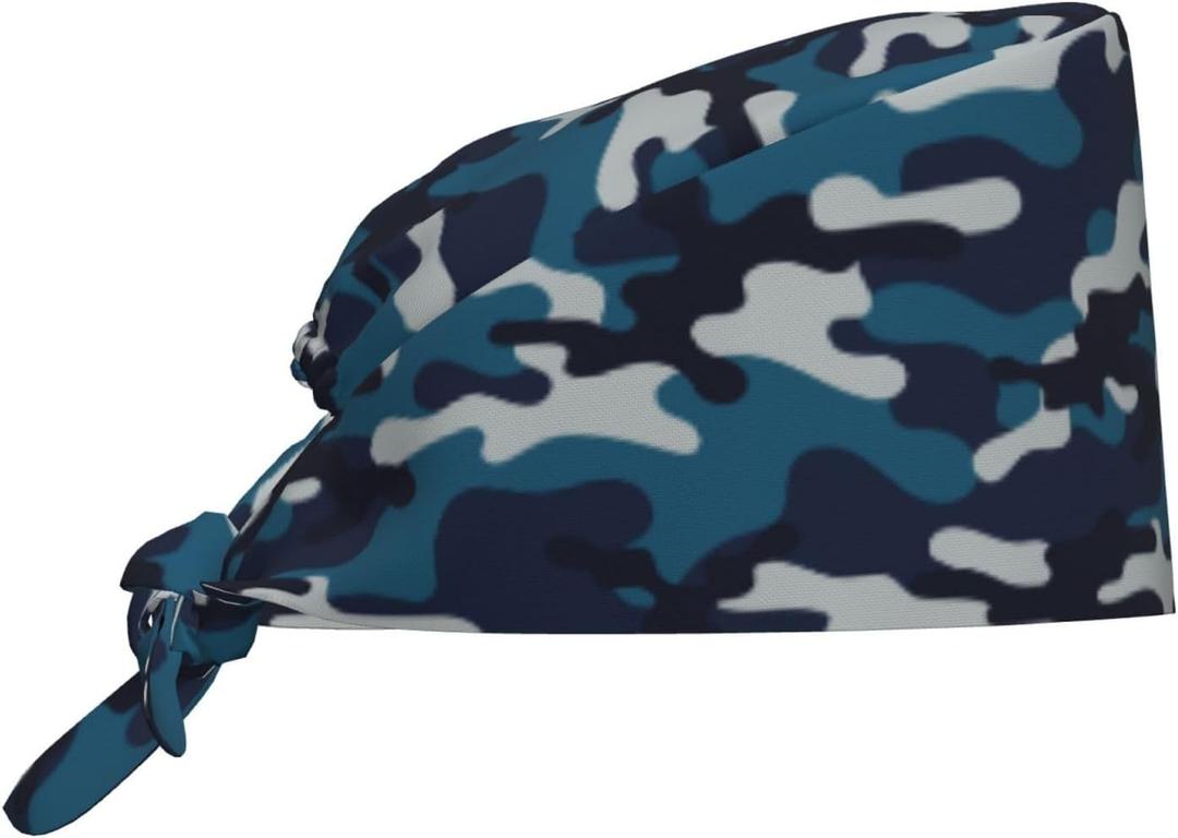 Unisex Adjustable Surgical Sweatband - Elastic Bandage Cap - Scrub Caps for Nurse Working Cap (1, Navy Blue Camo Camouflage Cool)