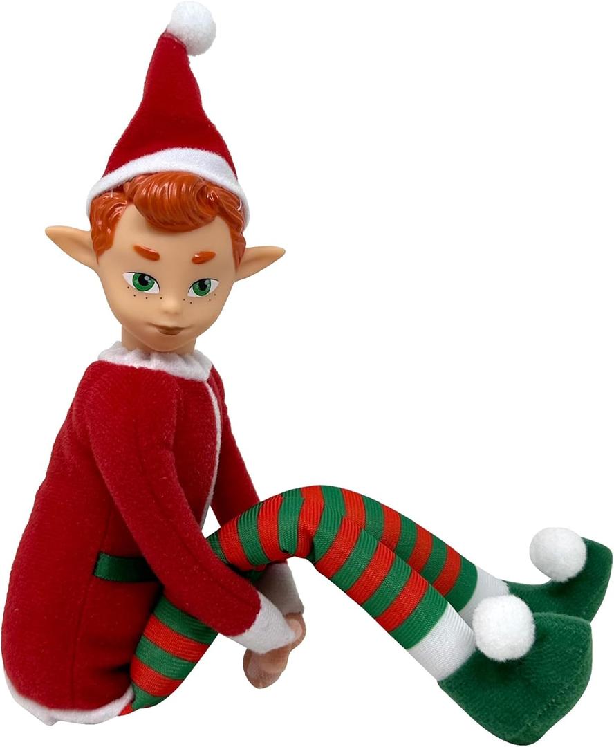 The Original Elf 12" Plush Christmas Elf Doll  Poseable Shelf Sitter with Flexible Dangling Legs  Perfect for Christmas Decorations, Toy Elf for Kids, Mini Elves, and Tree Topper (Boy) (White)