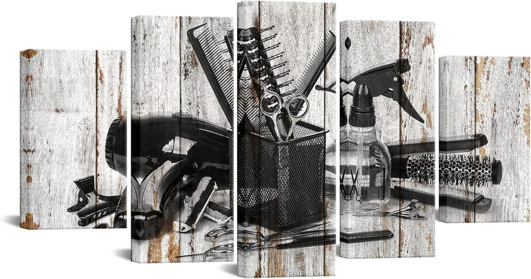 Conipit Hair Salon Pictures Wall Decor Barbershop Tools Wall Art Hair Salon Canvas Art Framed Ready to Hang Large 5 Pieces