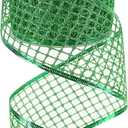 MEEDEE Emerald Green Netting Ribbon - 2.5 Inch Sparkling Glamour Netted Ribbon, Green Glitter, By 10 Yards Roll, Wired Mesh For Christmas Tree, Halloween Wreaths, Tree Toppers, Streamers, Bow