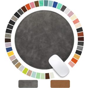 Mouse PadRound Mouse PadPU Mouse PadLeather Mouse Pad with Stitched Edge Micro-Fiber Base with Non-Slip WaterproofMouse Pad for ComputersLaptop9 x 9 Inch (Gray)