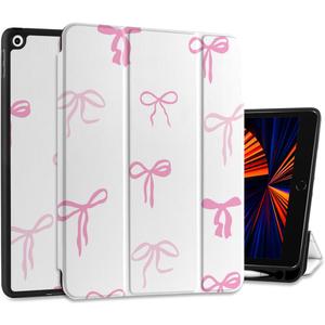 DONGKE Case Compatible with iPad 10.2 Inch 2021 2020 2019 iPad 9th/8th/7th Generation with Pencil Holder, Slim Stand Protective Case with Soft TPU Back, Auto Sleep/Wake Cover, Pink Bows