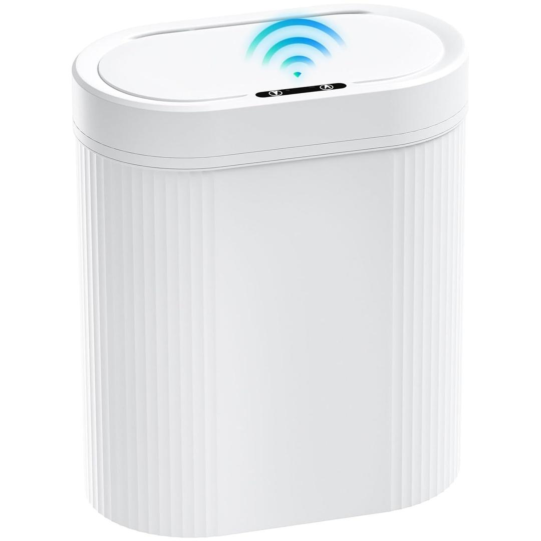 5 Gallon Bathroom Trash Can with Lid, Automatic Motion Sensor White Trash Can, Touchless Slim Waterproof Garbage Bin for Kitchen, Bedroom, Office, and Bathroom