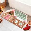 Whaline Christmas Bathroom Rug Absorbent Pastel Gingerbread House Tufted Bath Mat Non Slip Shower Rug Front Door Mat for Winter Xmas Home Room Entrance, 20" x 31.5"