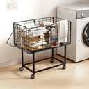 CICUFY Rolling Laundry Cart, 80L Wire Laundry Hamper Basket on Wheels, Dirty Clothes Basket with Handle, Metal Clothes Hamper Organizer for Laundry Room, Bathroom, Bedroom, Dorm, Black