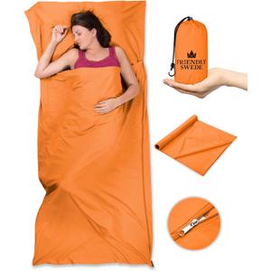 The Friendly Swede Sleeping Bag Liner  Ultralight Polyester or Cold Weather Microfiber Adult Sleep Sack- Camping Sheets - Travel Sleeping Bag with Pocket-Size Stuff Sack