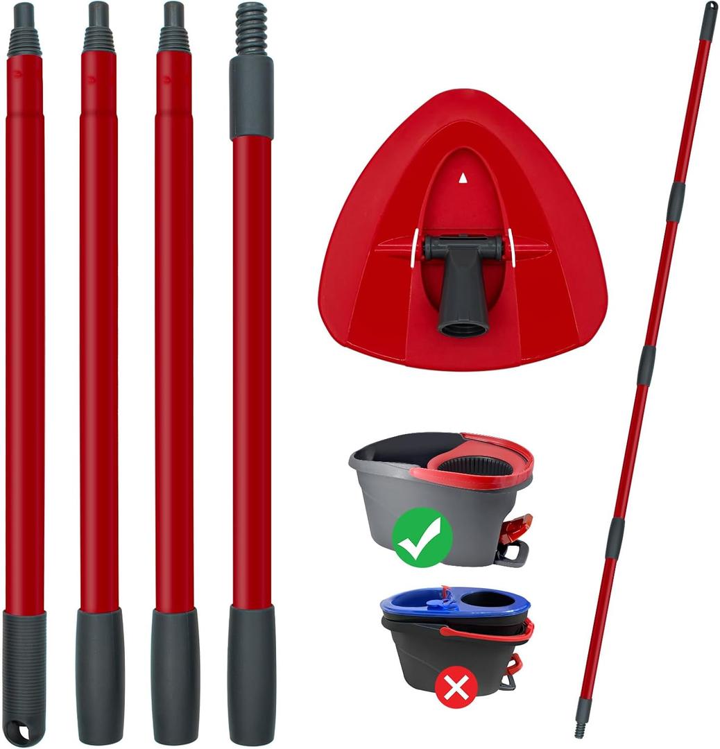 Mop Handle for Ocedar, Spin Mop Handle for O Cedar, 4-Section 30" to 58" Extendable Mop Handle Replacement for Ocedar, Mop Stick and Base for Ocedar Floor Cleaning, American Threaded Joint