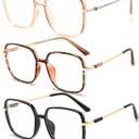 3 Pack Oversized Reading Glasses for Women Men, Large Super Light Frame Blue Light Blocking Readers Eyeglasses