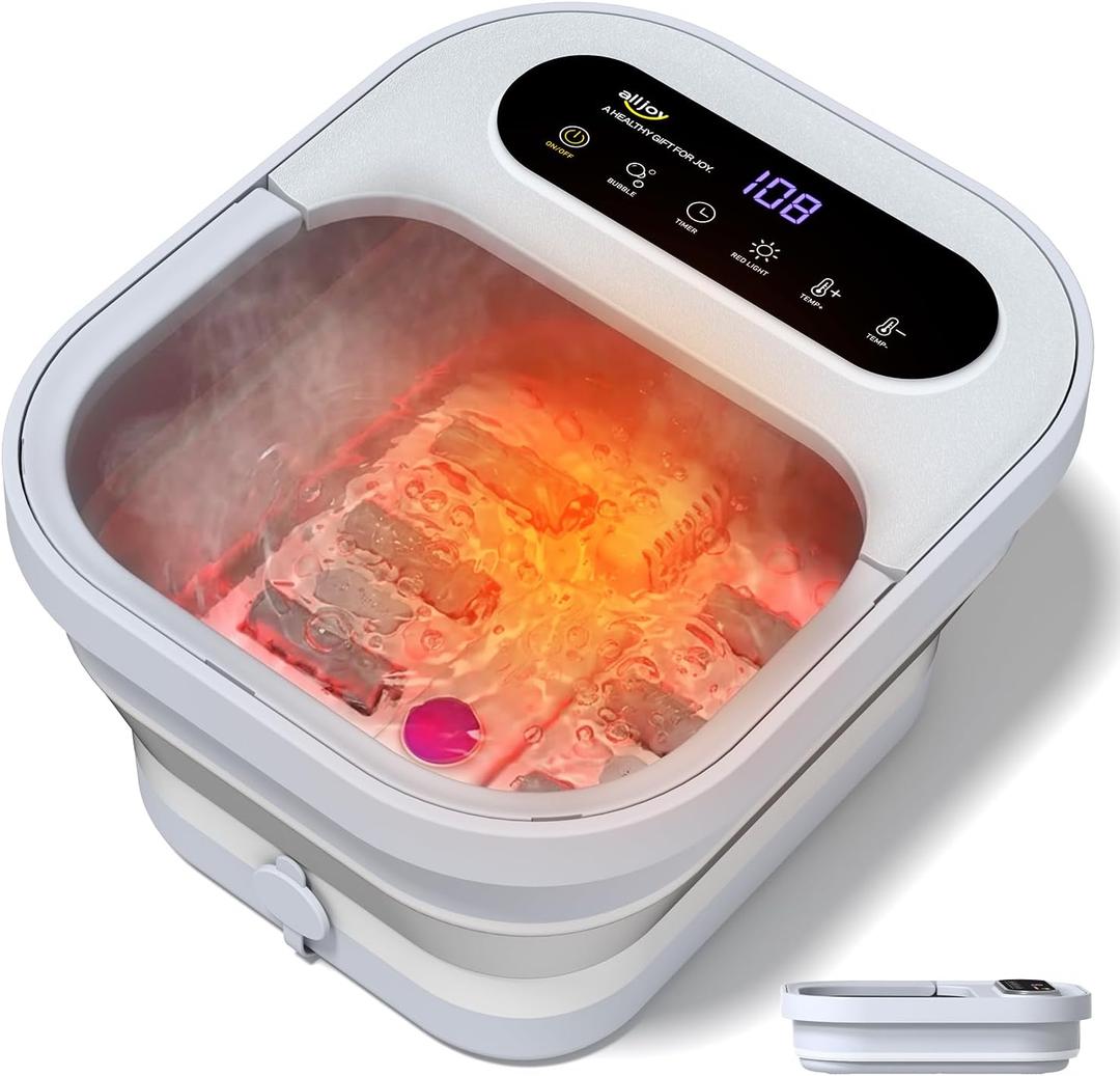 ALLJOY Collapsible Foot Spa with Heat, Pedicure Foot Bath with Bubbles & 6 Rollers, UL-Listed Rapid PTC Heating Foot Soaking Tub for Stress Relief, Relaxation Gift for Women & Men, Nurses & Teachers