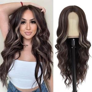 NAYOO Brown mixed Blonde Wigs 26 Inch Middle Part Wigs for Women Synthetic Hair Long Wavy Wig for Daily Party/Halloween Use 26 Inch (Brown mixed Blonde)