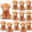 12 Pcs Highland Cows Stuffed Animal Scottish Stuffed Highland Cow Plush 6 inch Realistic Cattle Decor Doll for Stress Relief Boys Girls Birthday Favors Gifts Forest Party Decor(Brown)