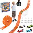 20Ft Flexible Race Track, Slot Car Race Track Set for Kids Ages 3+,Dual Racing Game 2 High-Speed Cars 1/64 Scale, w/8 Suction Cups,4 Alloy Cars Ideal Christmas Birthday Gift for Boys & Girls (Orange)