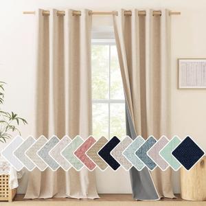 NICETOWN 100% Blackout Cream Linen Curtains 95 inches Length for Dining Room, 2 Panels Set, 52" Wide, Farmhouse Style Room Cooling Window Draperies with Thermal Insulated Liners
