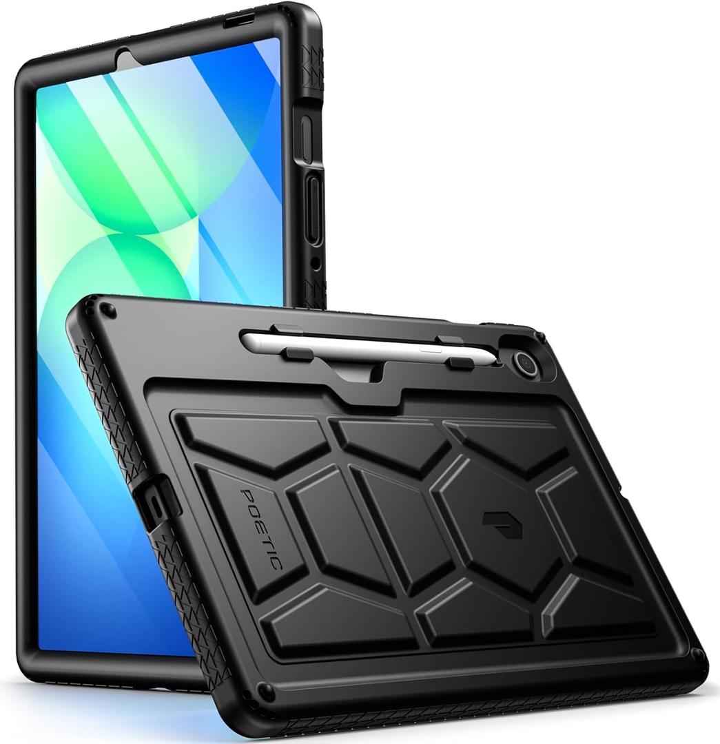 Poetic TurtleSkin Case for Samsung Galaxy Tab S10 FE (2025)/ Tab S9 FE | Fan Edition (2023) 10.9 inch Case with S Pen Holder, Heavy Duty Shockproof Kids Friendly Protective Silicone Cover, Black