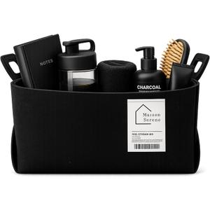 Felt Storage Bin - Foldable Fabric Storage Basket with Handles, Multi-Purpose Storage Organizer for Shelves, Closet, Toys, Clothes, Blankets, Bedroom, Living Room & Nursery, Black, Small