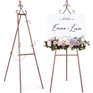53.9" Rose Gold Easel Stand for Sign, Heavy Duty Metal Display Easel with Storage Bag, Adjustable Art Easel for Wedding Sign, Welcome Sign, Picture