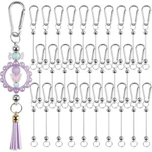 30pcs Blank Beadable Keychain Bars, DIY Stainless Steel Bead Keychain Bulk, Silver Detachable Key Chain Charms Making Accessories for Craft Project Pendant Jewelry Making