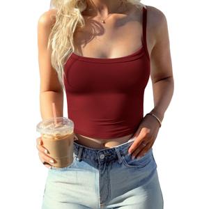 CHYRII Womens Tank Tops with Built in Bra Fashion Workout Top Longline Sports Bra Basic Camisole Top (Red, XL)