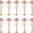 Gold Vases Centerpieces for Wedding: 19.3" Tall Flower Stand with Crystal Patent for Table Center Piece Party Event Set of 10