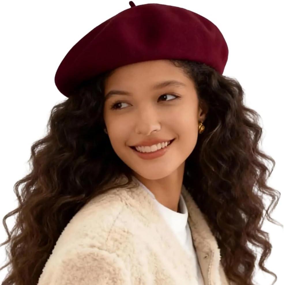 Wool Beret Hats for Women Men,Timeless French Hat,Adjustable Headband, Beanie Cap Painter Berets. (Black)