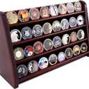 4 Rows Military Wooden Challenge Coin Display Case - Wall Mountable Army Holder Stand Rack, Holds 32 Coins, Mahogany