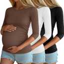 Riyiper 3 Pack Women's 3/4 Sleeve Maternity Shirts | Smooth Lightweight Fabric, Pregnancy-Friendly Stretch