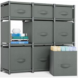 Mavivegue 9 Cube Storage Organizer, Closet Organizers and Storage, Cube Storage Shelf, Easy to Assemble with Storage Drawers, DIY Closet Cube Organizer for Living Room, Bedroom, Dorm Room-Gray (Grey)