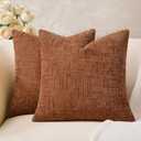 Throw Pillow Covers Burnt Orange Set of 2 18x18 Inch Pillow Covers, Soft Chenille Fall Decorative Cases for Couch Sofa Bed Living Room, Home Neutral Decor, Modern Farmhouse Cushion Covers
