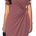 oten Womens Deep V Neck Ruffle Sleeve Sheath Casual Cocktail Party Work Faux Wrap Dress Medium