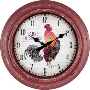 La Crosse Technology 12 Inch Distressed Red Rooster Quartz Wall Clock - 404-3630