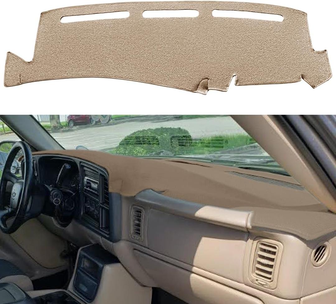 Dash Cover Mat Fit for 1999-2006 GMC Sierra/Chevy Chevrolet Silverado 1500 2500 3500 HD,2000-2006 GMC Yukon/Yukon XL/Chevy Suburban Tahoe Avalanche,Dashboard Pad Carpet Protector (99-06,Beige) Y44