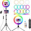 STALLY 12.3" Ring Light with Stand 75" Tall and 2 Phone Holder, Ring Light Tripod for iPhone with 3 CCT Mode & 29 Color Modes, Remote Shutter, Desk Tripod, Great for Live Stream/Makeup/YouTube/TikTok