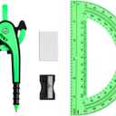 4 x Unjoo Compass for Geometry Set, 6 Inch Clear Protractor (Dark Green)