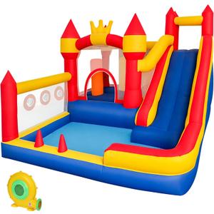 Liaakrr Bounce House, 8-in-1 Bounce House for Kids, Bouncy House with Slide, Climbing Wall, Ball Pit, Obstacles, Trampoline & Basketball Hoop Includes Blower for Indoor & Outdoor