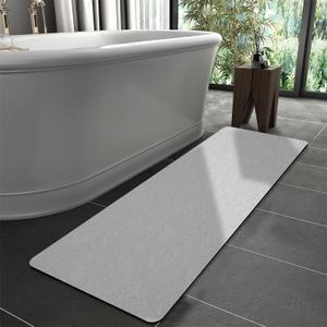 Diatomaceous earth bath mat Rubber Non Slip Super Absorbent Bath Mat Quick Dry Bathroom Rugs Thin Bathroom Floor Mats Fit Under Door- Shower Rug for in Front of Bathtub ShowerGray, 15.7"*47.2" (Grey)