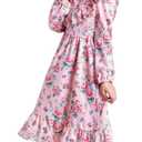 Girls Summer Hawaiian Dress Floral Halter Neck Cold Shoulder Sleeveless Beach Sundress 1-12 Years (Pink)