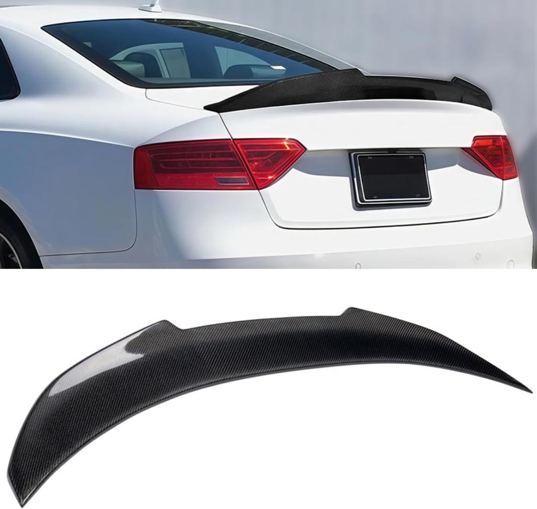 Real Carbon Fiber Rear Spoiler Compatible with 2008-2016 Audi A5 2-Door Coupe B8 B8.5, PSM Style High Kick Duckbill Trunk Tail Deck Lid Wing Lip Ducktail Man Gift