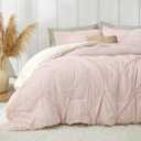 BEDELITE Pintuck Fluffy King Size Comforter Set - Super Soft Sherpa Pink Comforter for King Size Bed, Luxury Warm Bedding Set for Winter, Fuzzy Bed Set 3 Pieces (1 Comforter, 2 Pillowcases)