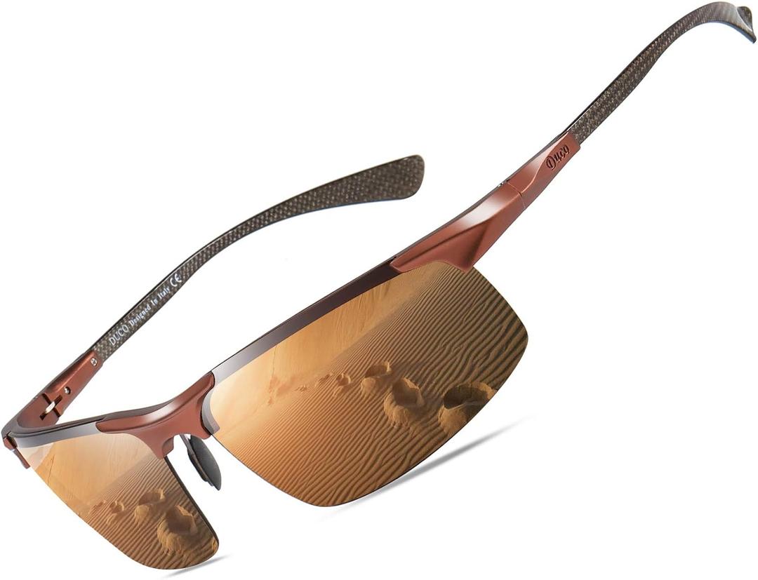 DUCO Mens Sunglasses Polarized Sports Fishing Running Driving Carbon Fiber Sunglasses for Men UV400 Protection DC8277 (Brown Frame Brown Lens)