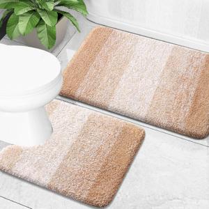 OLANLY Bathroom Rug Set 2 Piece, Soft Absorbent Microfiber Bath Mats and U-Shaped Contour Toilet Rug, Non-Slip, Machine Wash Dry, Plush Shaggy Bath Mats for Bathroom (24"x16"+24"x20", Beige)