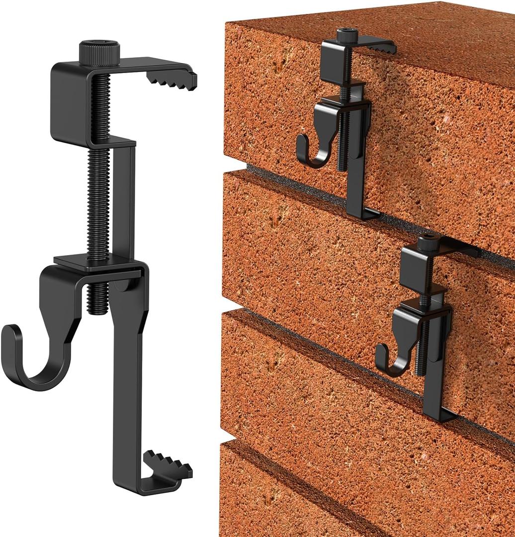 Stainless Steel Brick Wall Clips, Hooks Clamp Outdoor Heavy Duty 1-3/4" to 2-3/4" Hangers No Drill, 6 Packs