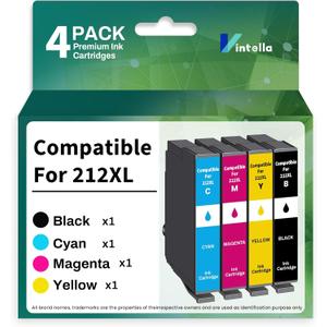 Remanufactured Ink Cartridge Replacement for Epson 212 212XL T212 T212XL Ink Cartridges Combo Pack for Workforce WF-2830 WF-2850 Printer (Packaging May Vary)