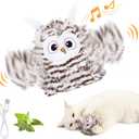 Interactive Cat Toy Rechargeable Automatic Chirping Owl Kitten Toy with Catnip, Auto Beating Wings Flying Bird Cat Toys for Indoor Cats to Play Alone, Never Boredom