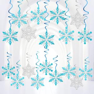20 Pcs Winter Snowflake Hanging Swirl Decoration Christmas Hanging Whirls Ceiling Decor for New Year Wedding Baby Shower Party Supplies (Blue)