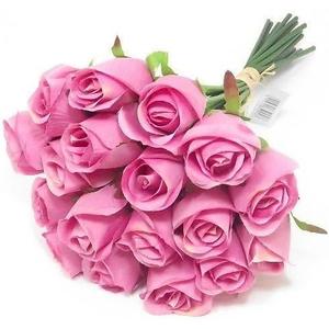 Pink Artificial Roses, Bunch of 18 Fake Pink Roses with Stems, (12") 30cm Silk Flowers Bouquet for Outdoor & Indoor Events Wedding Party Home Decoration & Gifts-DIY & Crafts