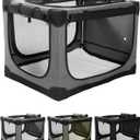 33 Inch Collapsible Travel Dog Crate for Medium Large Dogs, Portable Dog Crate 4-Door Foldable Soft Kennel with Durable Mesh Windows for Indoor & Outdoor Travel, with Storage Bag,Grey